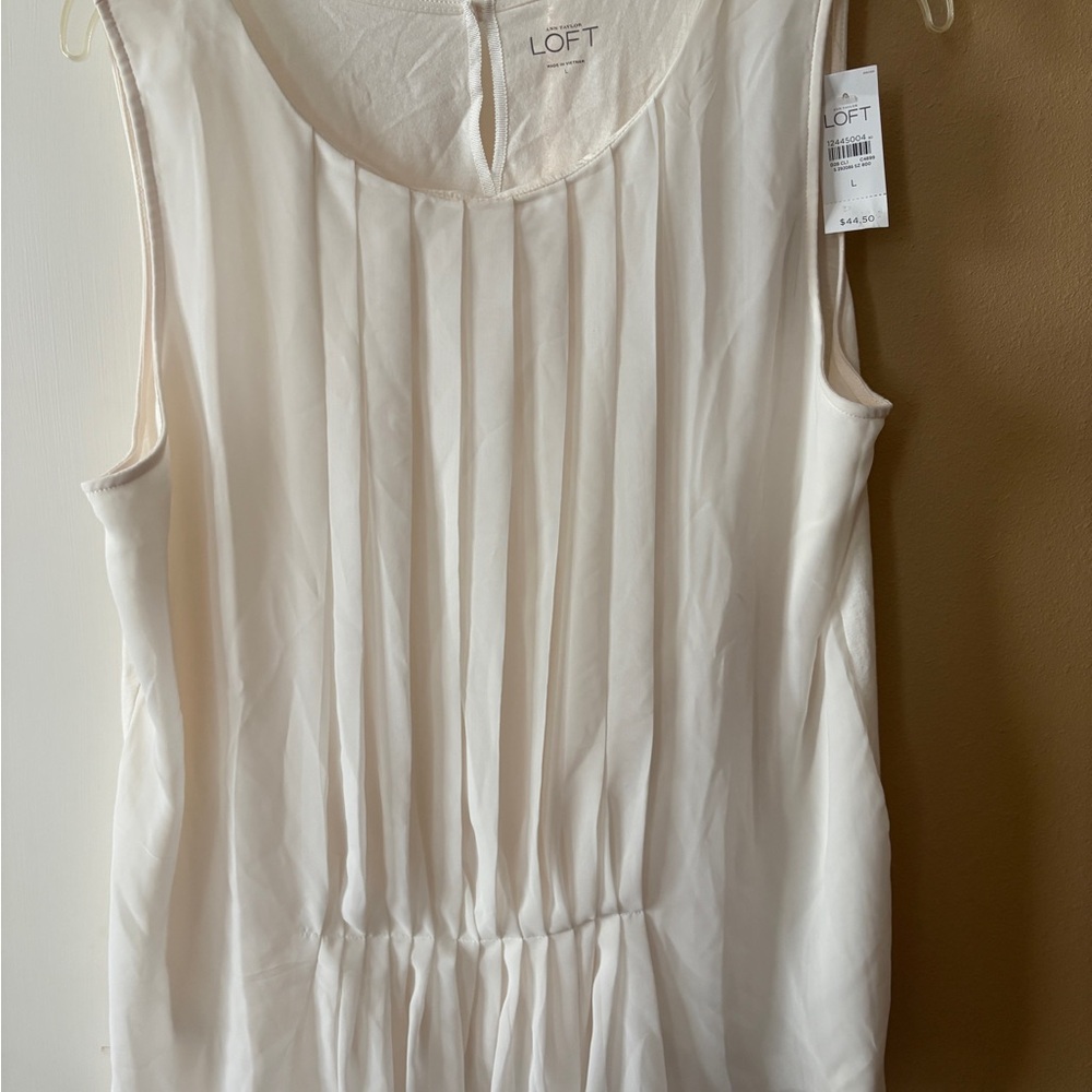 LOFT Ivory Pleated Sleeveless Blouse